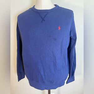 Vintage L Polo Ralph Lauren Thin Sweatshirt Crew Pullover Large Blue Red Pony